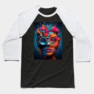 "Techno-Gaze: Cyber-Eye Fusion of Colors" Baseball T-Shirt